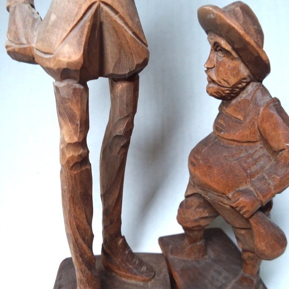Vtg Hand Carved Wood Figures Don Quixote & Sancho Panza Charachter Books Spain - Picture 6 of 13